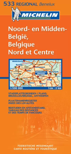 BELGIQUE NORD. CENTRE NOORD MIDDEN-BELGIE. 1:200.000 MICHELIN 533