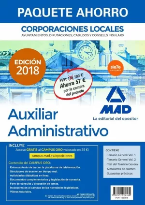 PAQUETE AHORRO AUXILIAR ADMINISTRATIVO DE CORPORACIONES LOCALES. AHORRO DE 57 